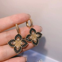 HIBRIDE Shiny Black Lucky Clover Dangle Earrings for Women Bridal Wedding Daily  - £40.83 GBP
