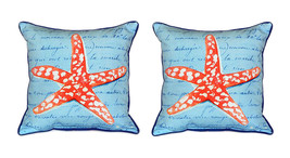 Pair of Betsy Drake Coral Starfish Blue Large Pillows 18 Inchx18 Inch - £71.21 GBP