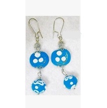 Turquoise blue white dot dangle earrings  2 thumb200