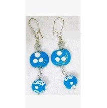 Dangle Glass Lentil Lampwork Glass Bead Earrings Crystal SP - £14.30 GBP