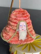 Chenille Santa head Christmas Ornament Bell Japan b  2 1/2&quot; 1930s Red - £34.02 GBP