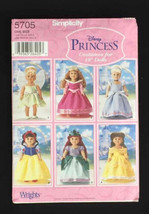 Simplicity 5705 Disney Princess 18&quot; Doll Costume Patterns 6 Dresses Partial Cut - £9.26 GBP