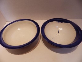 (2) BEAR 9 Studio Pottery Bowls White with Blue Signed - £19.74 GBP