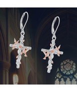 Hummingbird Cross Earrings Sterling Silver Drop Dangle Christian Cross E... - $108.00