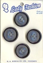 Set of 4 Vintage Blue Black Buttons Lady Fashion - $4.99