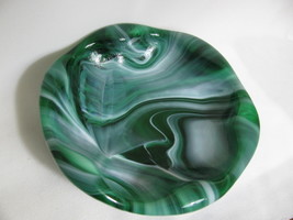 Vintage Green and White Swirled Glass Vessel - £39.50 GBP
