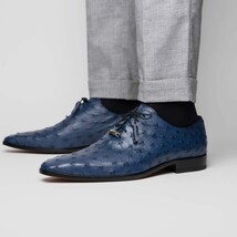 Criss Genuine Ostrich Quill Classic Dress Oxford Shoes Navy image 6