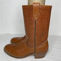 HY TEST Tuf Gum Brown Tooled Leather Steel Toe Cowboy Boots Size 8 D Mad... - $60.78