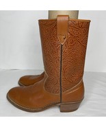 HY TEST Tuf Gum Brown Tooled Leather Steel Toe Cowboy Boots Size 8 D Mad... - €52,95 EUR