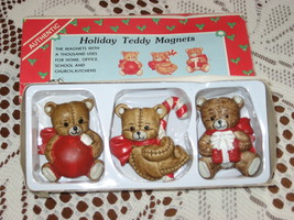 VTG Holiday Teddy Magnets-Christmas Around the World-Boxed Set of 3-Taiwan-1987 - £6.39 GBP