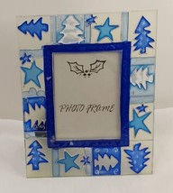 Stars and Trees Photo Frame by Scott&#39;s Of Wisconsin Stained blue glass m... - $21.35
