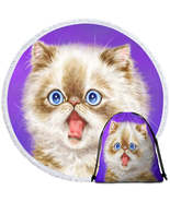Beautiful Kitten in Shock over Purple Round Beach Towel - $17.90+
