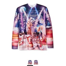 Faux Real Mens Cats and Dreidel Printed Long Sleeve Tee, Blue, XL - £15.54 GBP