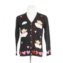 HSN Storybook Knits Angel Love Black Cardigan Sweater Hearts Beaded Womens XS - £59.34 GBP