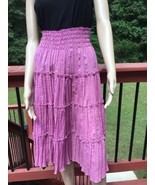 Vintage Multi-Layered Tiered Cotton Full Circle Boho Gypsy Pink Skirt Me... - $282.25 MXN