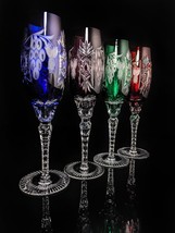 Ajka Marsala Colored Crystal Champagne Flutes 9&quot; Tall Set of 4 - £542.83 GBP