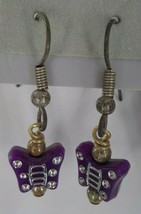 Purple Dangle Butterfly Earrings Fishhook Painted Youth Tween Fashion Jewelry - $4.99