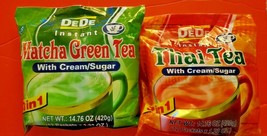 2 Pack Dede 3 In 1 Instant Matcha Green Tea With Cream Sugar &amp; Instant Thai Tea - £25.05 GBP
