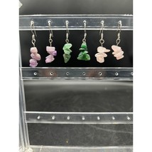 Set of 3 Crystal Gem Stone Boho Earrings  Amythest , Rose Quartz , Aventurine 1&quot; - £15.25 GBP