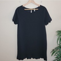 Mai Soli | Black Short Sleeve Scalloped Hem Shift Dress, womens size large - £12.99 GBP