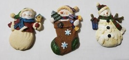 3 Set Vintage Snowmen Refrigerator Magnets Resin 3&#39;&#39; Christmas Tree Stocking  - £14.53 GBP