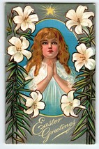 Easter Postcard Choir Girl Praying Lily Flowers Religious Embossed Antique - $8.88