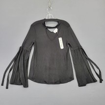 Olive Oak Women Shirt Size S Black Stretch Whimsigoth Long Sleeve Cutout V-Neck - £9.78 GBP