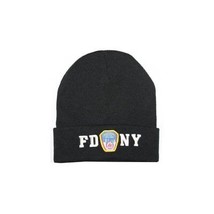 BLACK FDNY WINTER HAT EMBROIDERED LOGO BADGE BEANIE KNIT CAP OFFICIAL LI... - £12.53 GBP