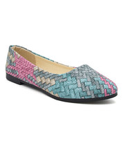 PAOTMBO Women&#39;s Pointed-Toe Woven Ballet Flat- Cyan / Pink Multi, US 6M - $18.69