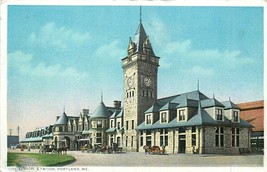 DB Postcard ME O451 Union Station Portland Maine Horse Buggy Cancel 1910 Train - £5.18 GBP