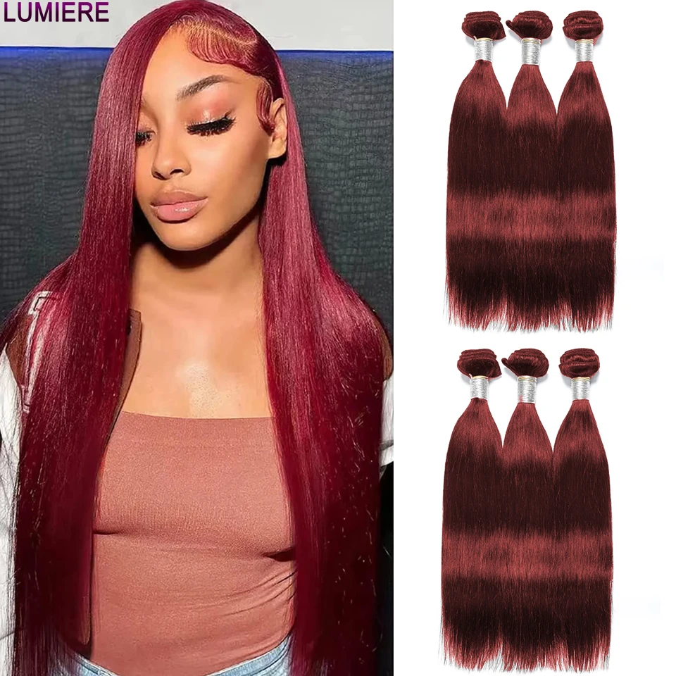 Lumiere hair 10 30inches 99j 100 remy 1 3 4 brazilian bone straight machine double weft thumb200