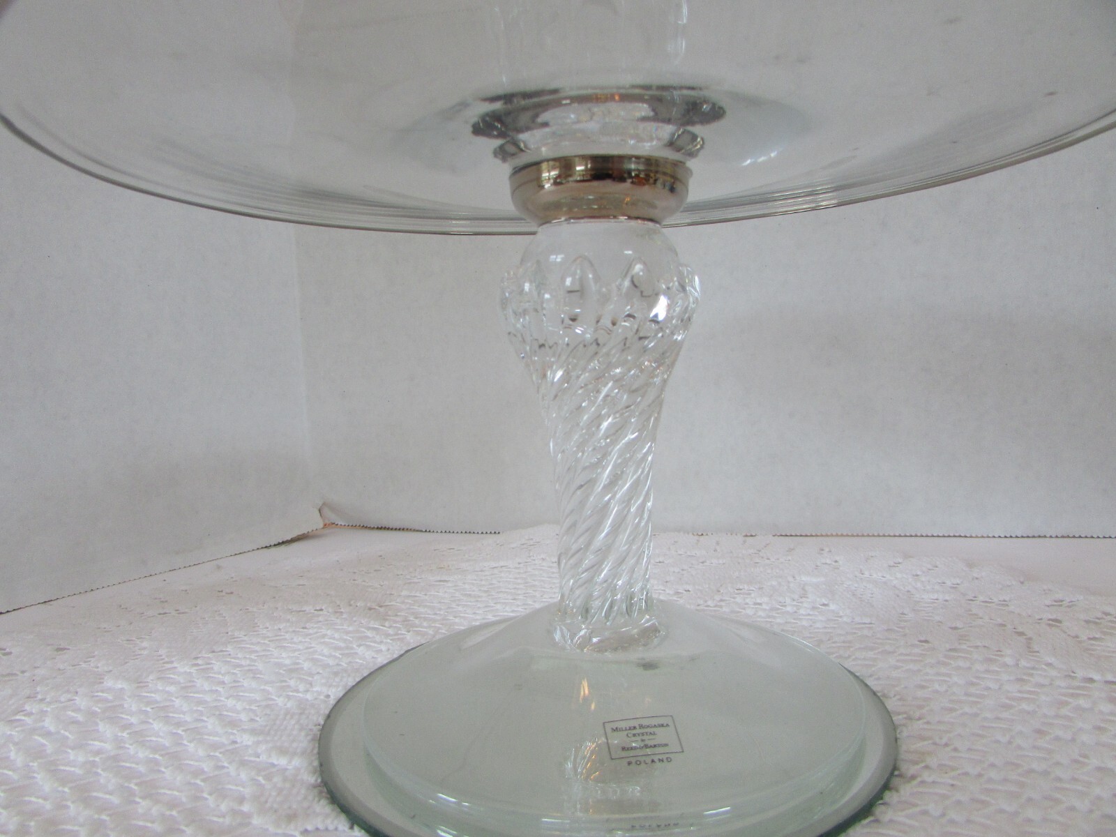 Reed & Barton Miller Rogaska Crystal Cake Plate Stand 8.75" Platinum Rim Tag Item image 3