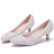 Women Pumps Wedding Shoes Spring Bridal High Heels Shallow Mouth Dress Pointed - £65.94 GBP