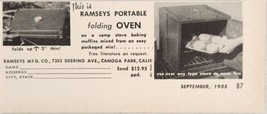 1955 Print Ad Ramseys Portable Folding Ovens Camp Stove Canoga Park,California - £7.41 GBP