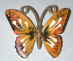 Enamel Metal Butterfly pin vintage 60s brooch Orange - $14.00