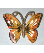 Enamel Metal Butterfly pin vintage 60s brooch Orange - $14.00