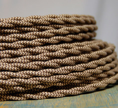 Cloth Covered Twisted Wire - Brown/Tan Pattern, Vintage Style Fabric Lamp Cord - £1.07 GBP