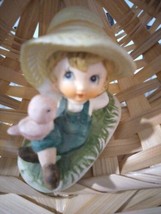 Vtg Lefton China Boy Laying w/Straw Hat &amp; Bird Hand Painted Figurine - £6.17 GBP