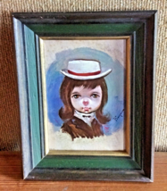 Vintage Ozz Franco Big Eye Girl Sad Child Framed Picture Art Retro Wall Decor - $14.95