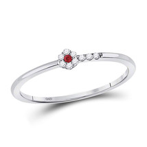 10kt White Gold Womens Round Ruby Diamond Stackable Band Ring 1/20 Cttw - £110.85 GBP