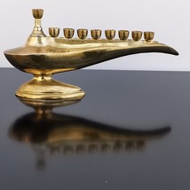 Aladdin Lamp Shaped Vintage Judaica Hanukkah Jewish Art Menorah Solid Brass Rare - £29.67 GBP