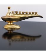 Aladdin Lamp Shaped Vintage Judaica Hanukkah Jewish Art Menorah Solid Br... - £29.67 GBP