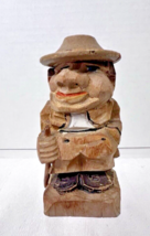 Folk Art Hand Carved Man with Hat  Walking Stick 2 1/2&quot; tall Rather Larg... - $22.28