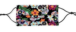 Pleated Tropical Floral Sugar Skull Face Mask 100% Cotton, Around Head Adjustabl - £10.75 GBP