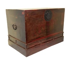 Antique Chinese Hand Painted Red Lacquer Trunk (3534), Circa 1800-1849 - £842.22 GBP
