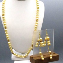 Vintage Glass Pearls Parure, Lustrous Champagne Beads with Gold Tone Spa... - $60.96