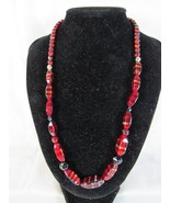 Vintage Agate Bead Necklace Red White Blue Striped Beads - $25.42 CAD