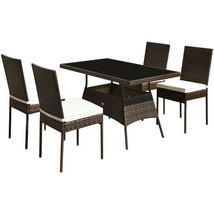 5 Pieces Rattan Dining Set Glass Table High Back Chair - Color: Brown - £348.49 GBP