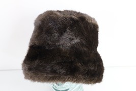 Vintage 90s Streetwear Faux Fur Plush Shag Bucket Hat Cap Brown Womens 26&quot; - $44.50