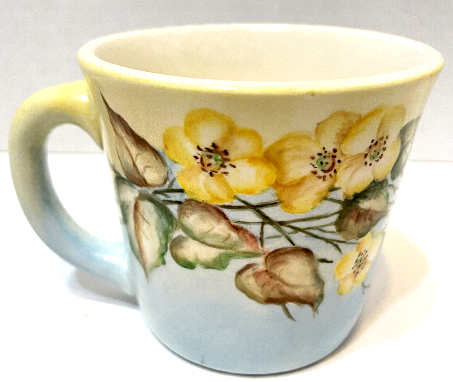 Primary image for Vintage Artist Signed 1961 Handpainted Floral Yellow Poppy Coffee Tea Cup USA